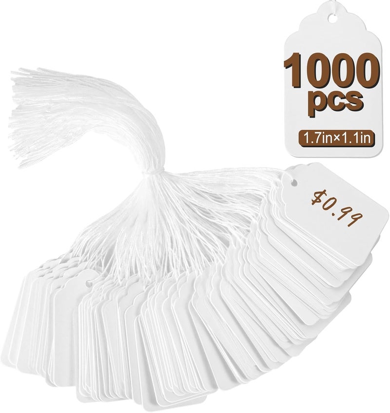 Actmuen 1000 PCS Price Tags with String, 1.77 x 1.1 inches Hang Tag with Strings Attached,for Yard/Garage Sale‘s Name Labels for Bags Clothes Jewelry,Price Labels for Retail - Image 1